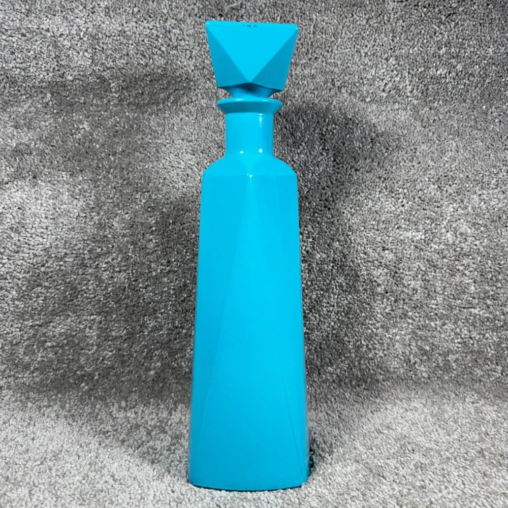 Vintage Decanter Bottle Turquoise Blue Geometric Mid Century Modern with Stopper